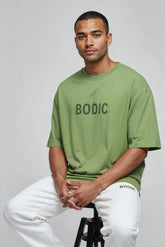 Bodic Men's Never Give Up Greetings Big Graphic Printed Oversized Drop Shoulder Sleeves T-shirt