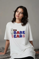 White Oversized T shirt with Bare Bear Design Graphic Printed Oversized Drop Shoulder Sleeves T shirt