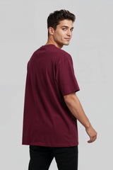 Bodic Solid Oliv Green & Burgundy Oversized Drop Shoulder Sleeves T-shirt