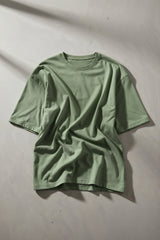 Bodic Solid Burgundy & Pista Green Oversized Drop Shoulder Sleeves T-shirt
