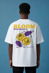 Bloom with Grace Floral Design  Graphic Printed Oversized Drop Shoulder Sleeves  Tshirt
