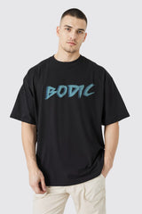 Bodic Mens's Inosuke Design Graphic Printed Oversized Drop Shoulder Sleeves T shirt