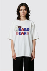 White Oversized T shirt with Bare Bear Design  Graphic Printed Oversized Drop Shoulder Sleeves T shirt