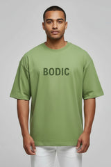 Bodic Men's Never Give Up Greetings Big Graphic Printed Oversized Drop Shoulder Sleeves T-shirt