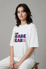 White Oversized T shirt with Bare Bear Design  Graphic Printed Oversized Drop Shoulder Sleeves T shirt
