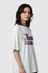 White Oversized T shirt with Bare Bear Design  Graphic Printed Oversized Drop Shoulder Sleeves T shirt