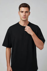 Bodic Solid Black& Pista Green Oversized Drop Shoulder Sleeves  T-shirt