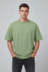 Bodic Solid Black& Pista Green Oversized Drop Shoulder Sleeves  T-shirt