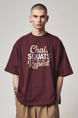 Bodic Mes's Chai Squats Repeat Graphic Printed Oversized Drop Shoulder Sleeves  T shirt