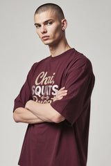 Bodic Mes's Chai Squats Repeat Graphic Printed Oversized Drop Shoulder Sleeves  T shirt
