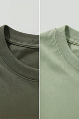 Bodic Solid Oliv Green & Pista Green Oversized Drop Shoulder Sleeves  T-shirt