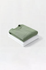Bodic Solid White & Pista Green Oversized Drop Shoulder Sleeves  T-shirt