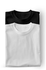 Bodic Solid Black& White Oversized Drop Shoulder Sleeves  T shirt