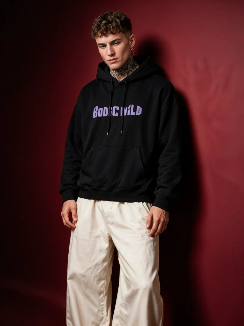 BODIC WILD Graphic Oversized Hoodie – Black | 420 GSM Heavyweight