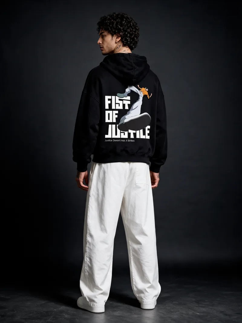 BODIC Fist of Justice Graphic Oversized Hoodie – Black | 420 GSM Heavyweight