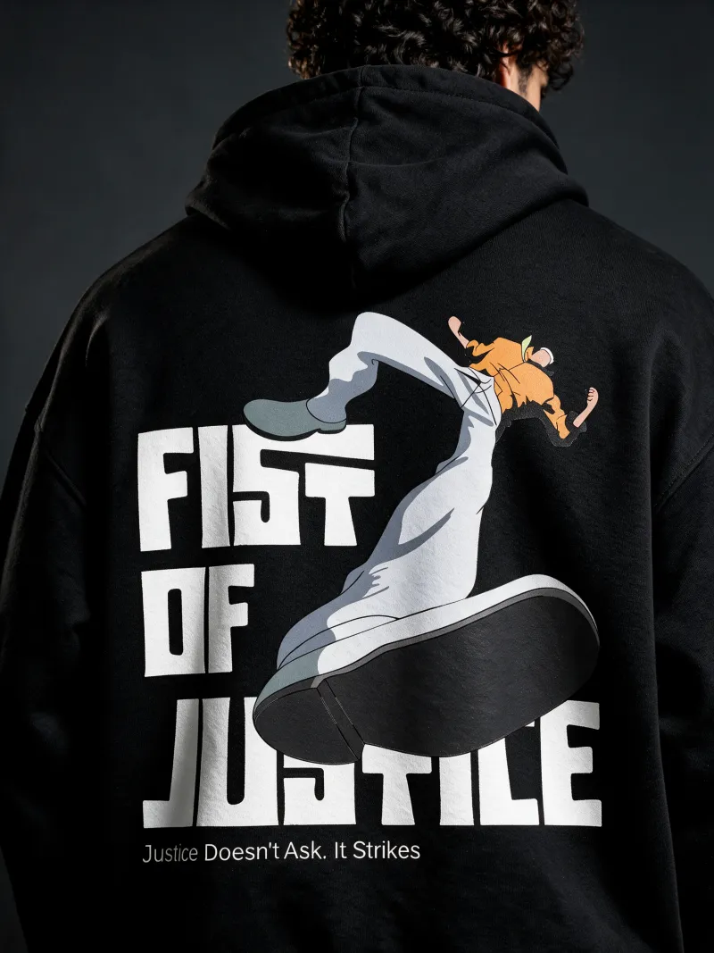 BODIC Fist of Justice Graphic Oversized Hoodie – Black | 420 GSM Heavyweight
