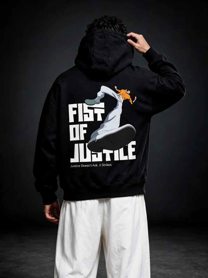 BODIC Fist of Justice Graphic Oversized Hoodie – Black | 420 GSM Heavyweight
